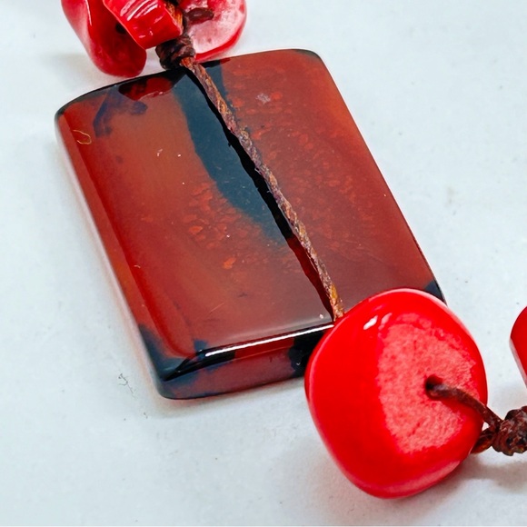 Nakamol, Polished Red Cinnabar And Glass Beaded Necklace - Picture 4 of 6